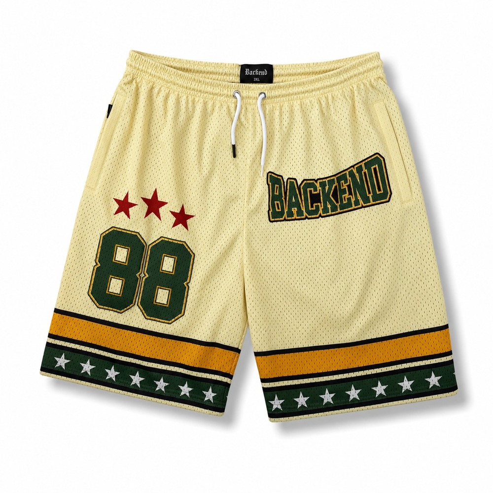 Backend Original 88 Basketball Shorts-Yellow Mesh- Men's 3XL-Zip Pockets